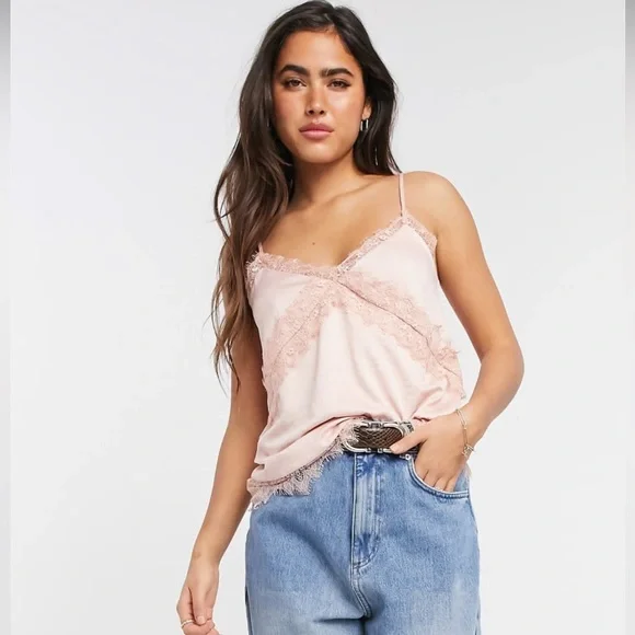 River Island Lace Detail Cami in Mauve to Cream NWT UK SZ 14 converts to US 8 ?? - Picture 4 of 14